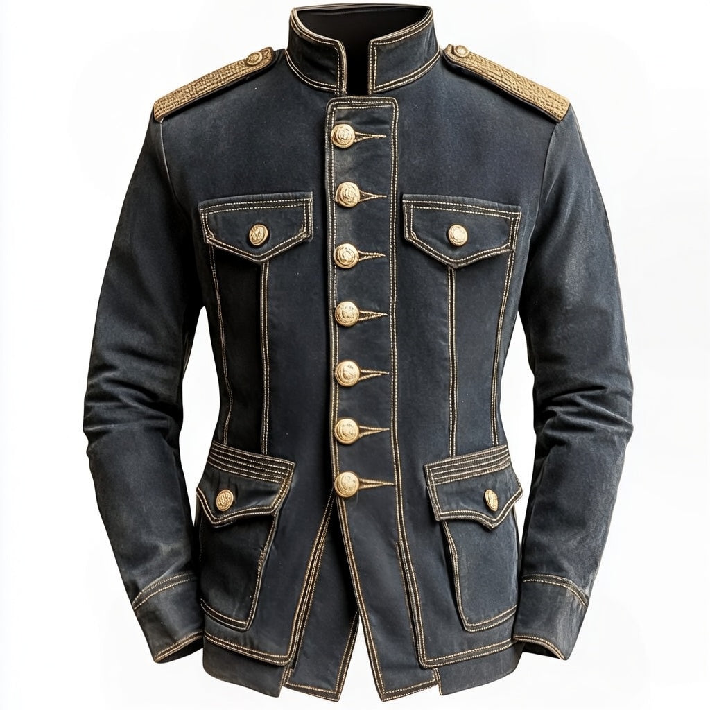 Men's Napoleon Military Jacket Velvet Black Gold Embroidered Double Breasted Ornate Hussar Blazer Cropped Fit
