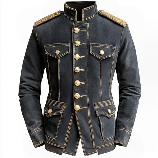 Men's Napoleon Military Jacket Velvet Black Gold Embroidered Double Breasted Ornate Hussar Blazer Cropped Fit
