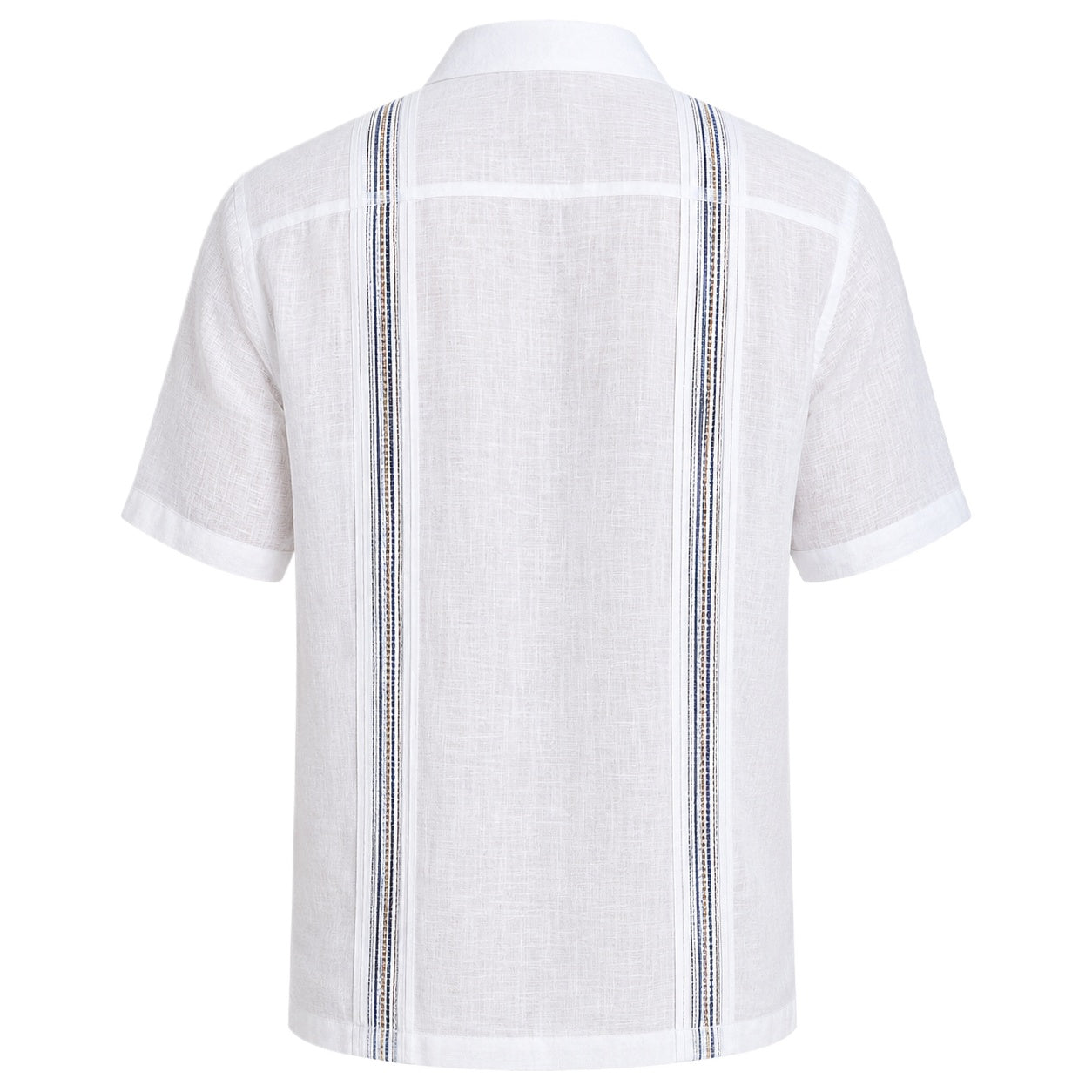 White Linen Guayabera Shirt with Blue Stripes