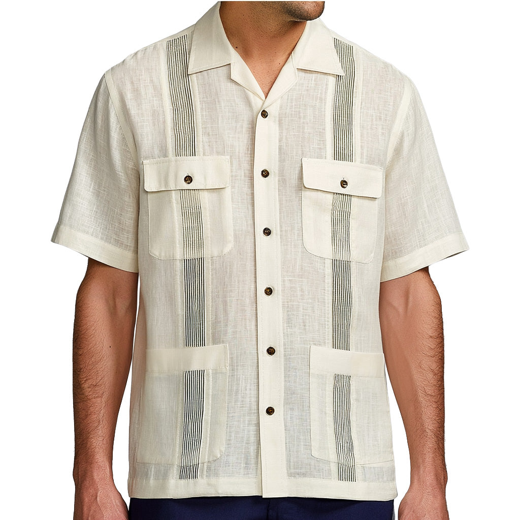 Minimal Stripe Linen Guayabera Shirt