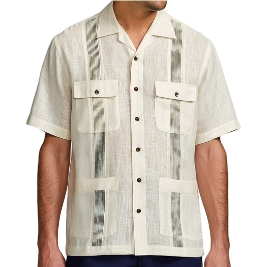 Minimal Stripe Linen Guayabera Shirt
