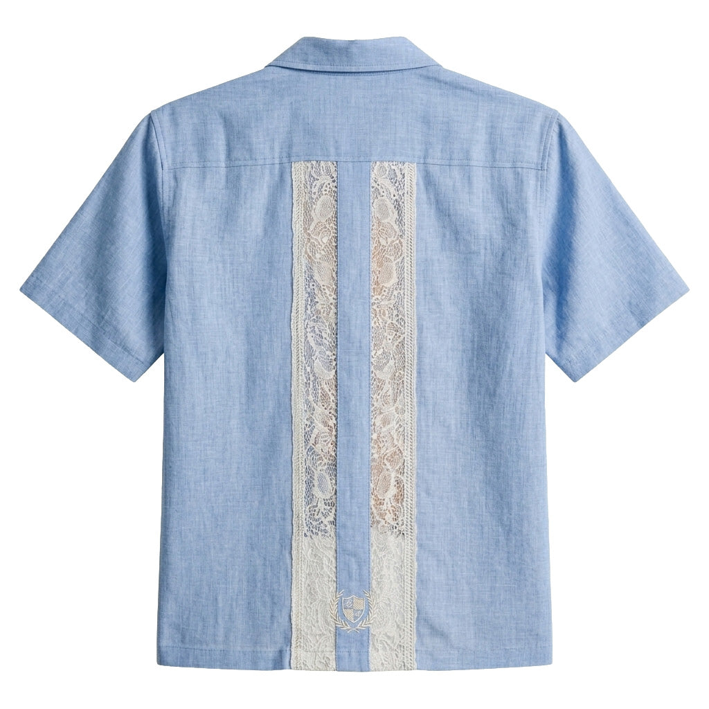 Lace-Panel Resort Guayabera Shirt