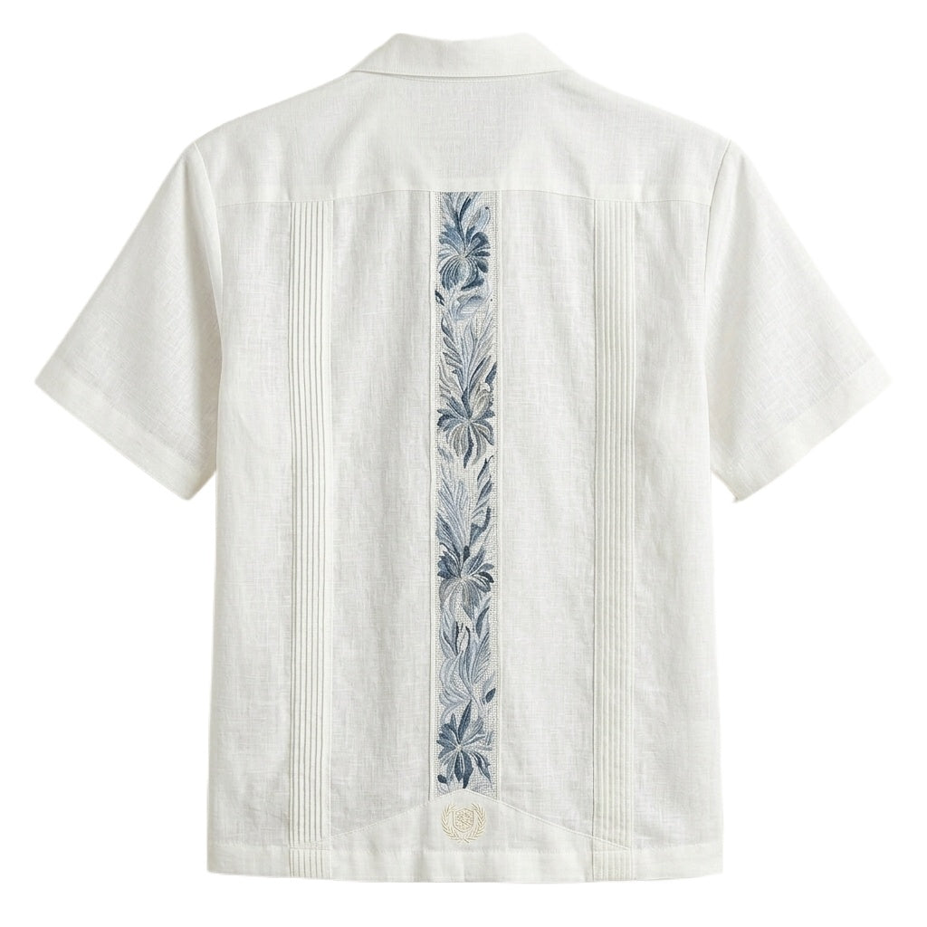 100% Linen Floral Embroidered Guayabera Shirt