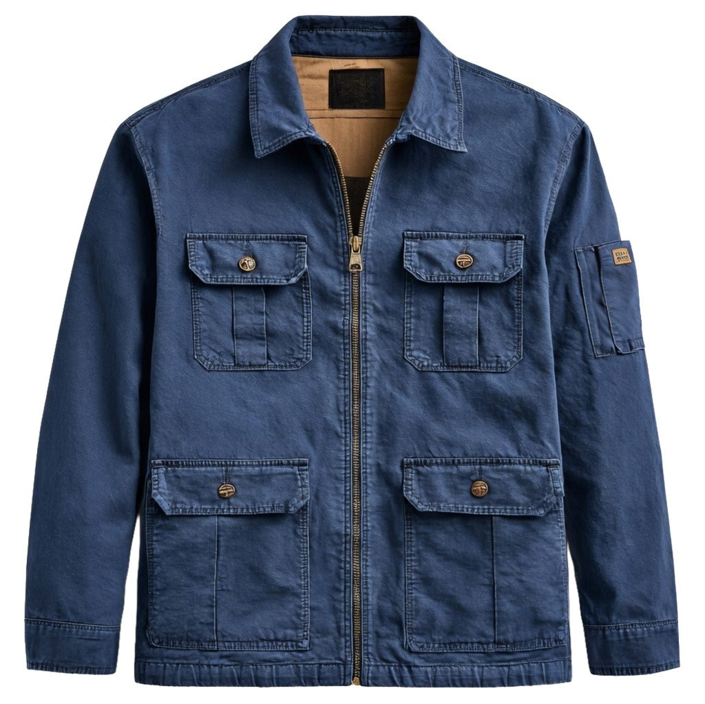 Men's Navy Cotton Utility Jacket - Zip Front Workwear Field Coat