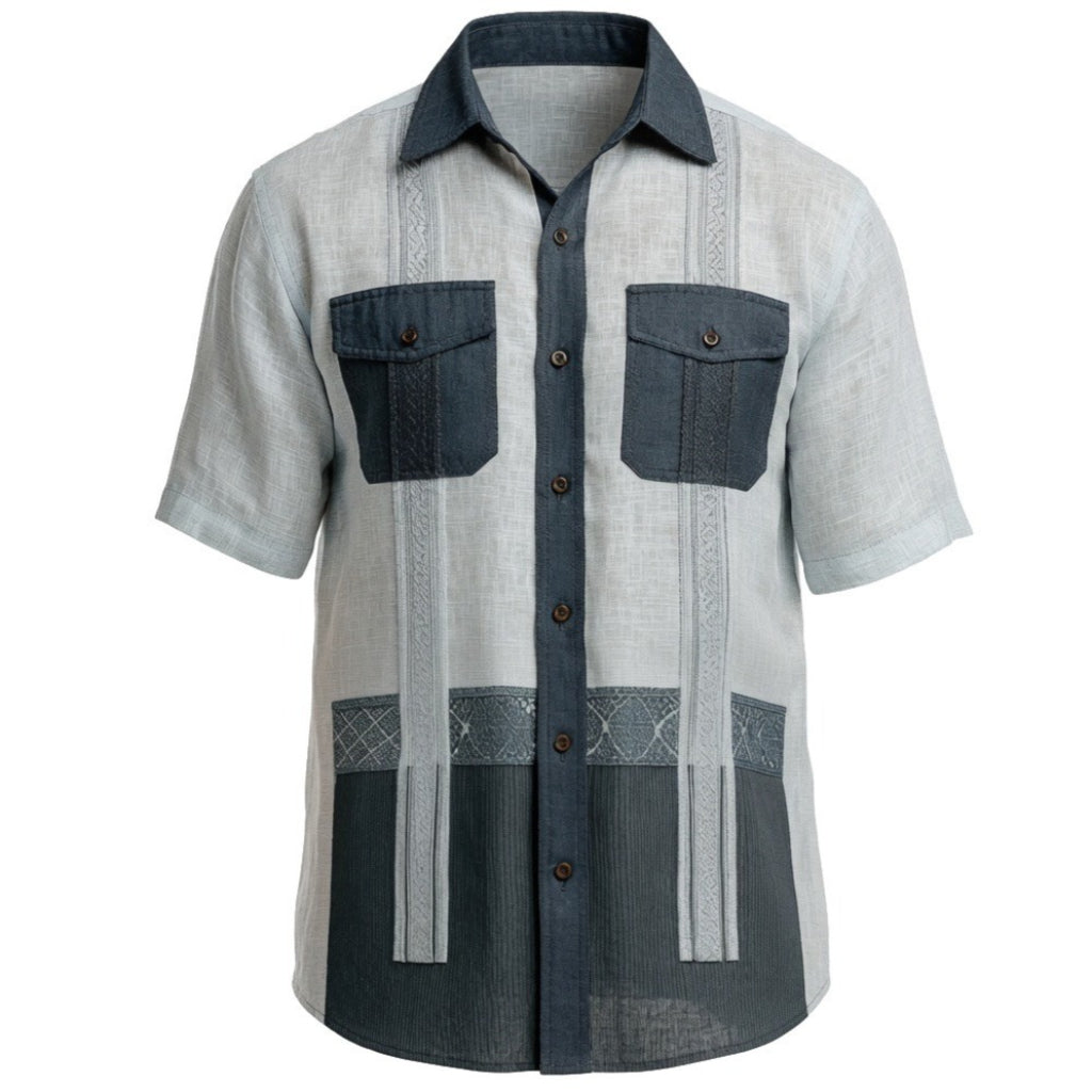 Two-Tone Border Linen Guayabera Shirt