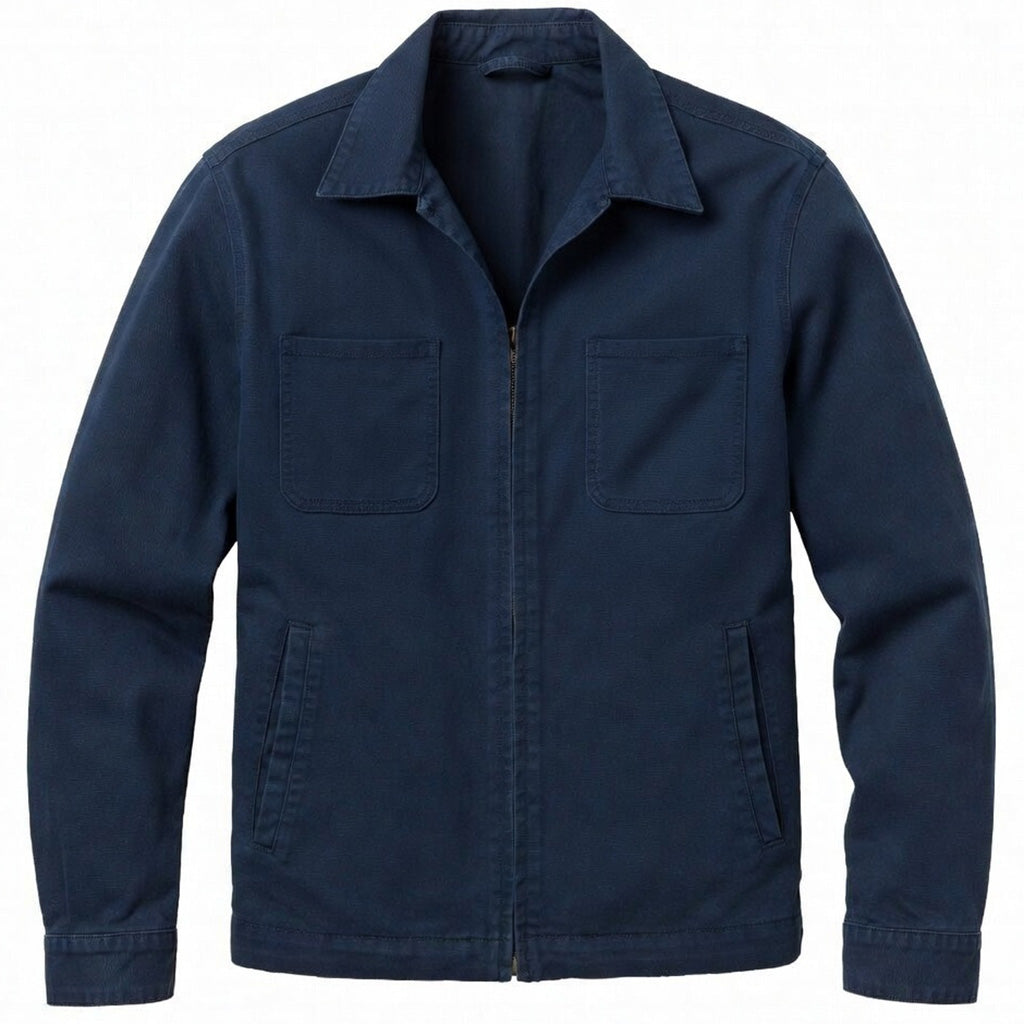 Men's Navy Cotton Utility Jacket - Zip Front Workwear Field Coat