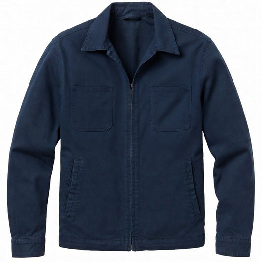 Men's Navy Cotton Utility Jacket - Zip Front Workwear Field Coat