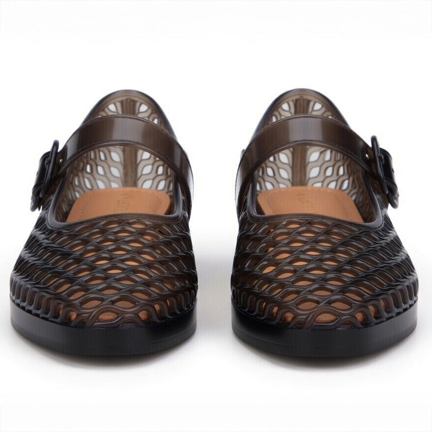 Dark Brown Woven Jelly Mary Jane Shoes