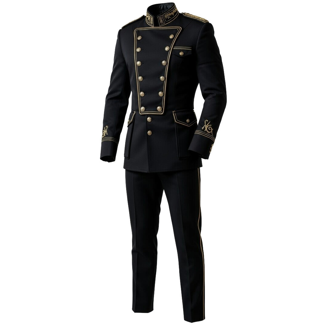 Men's Napoleon Military Jacket Velvet Black Gold Embroidered Double Breasted Ornate Hussar Blazer Cropped Fit