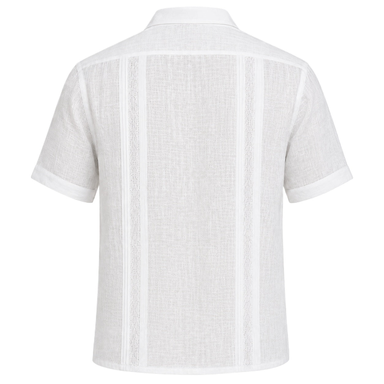 Men’s 100% Linen White Guayabera Shirt with Navy Trim