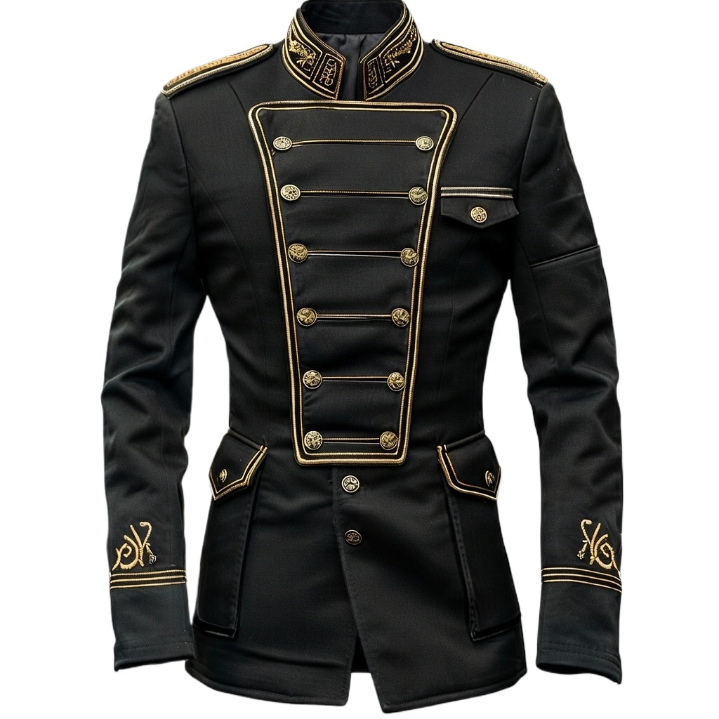 Men's Napoleon Military Jacket Velvet Black Gold Embroidered Double Breasted Ornate Hussar Blazer Cropped Fit