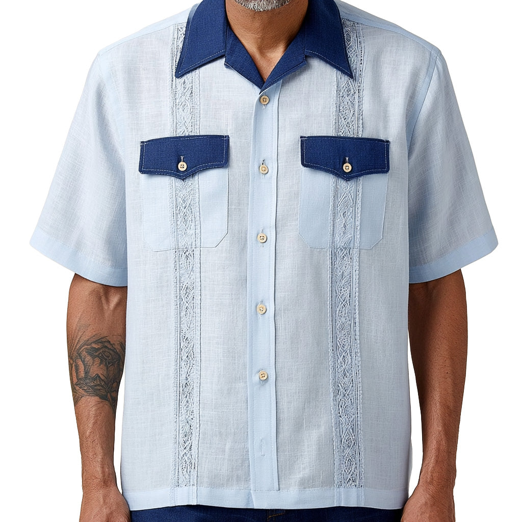 Two-Tone 100% Linen Resort Guayabera Shirt