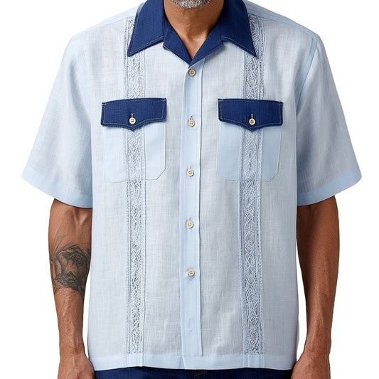 Two-Tone 100% Linen Resort Guayabera Shirt
