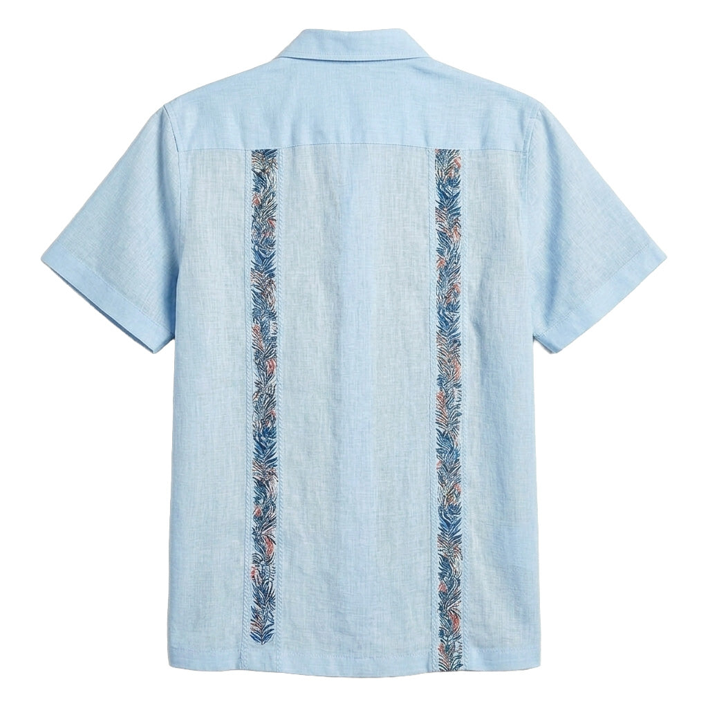 100% Linen Printed-Panel Guayabera Shirt