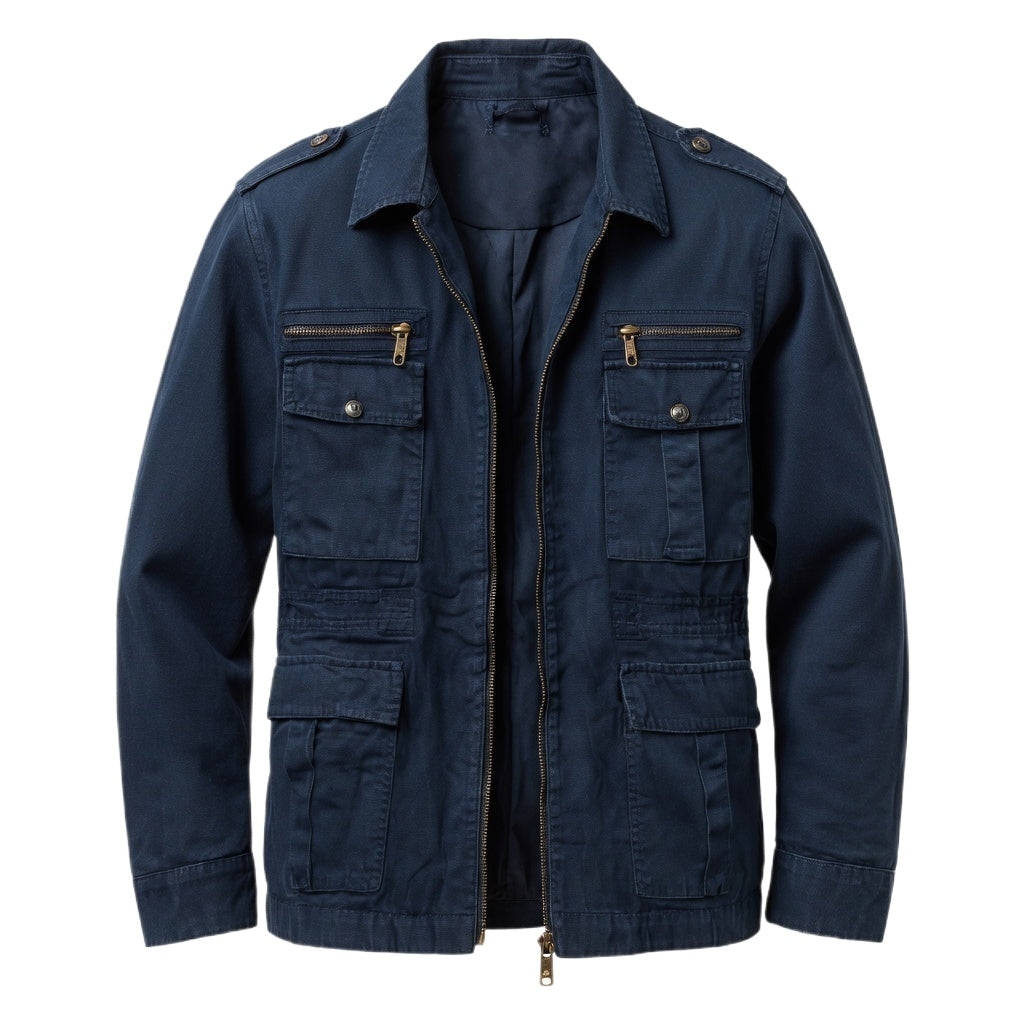 Men's Navy Cotton Utility Jacket - Zip Front Workwear Field Coat