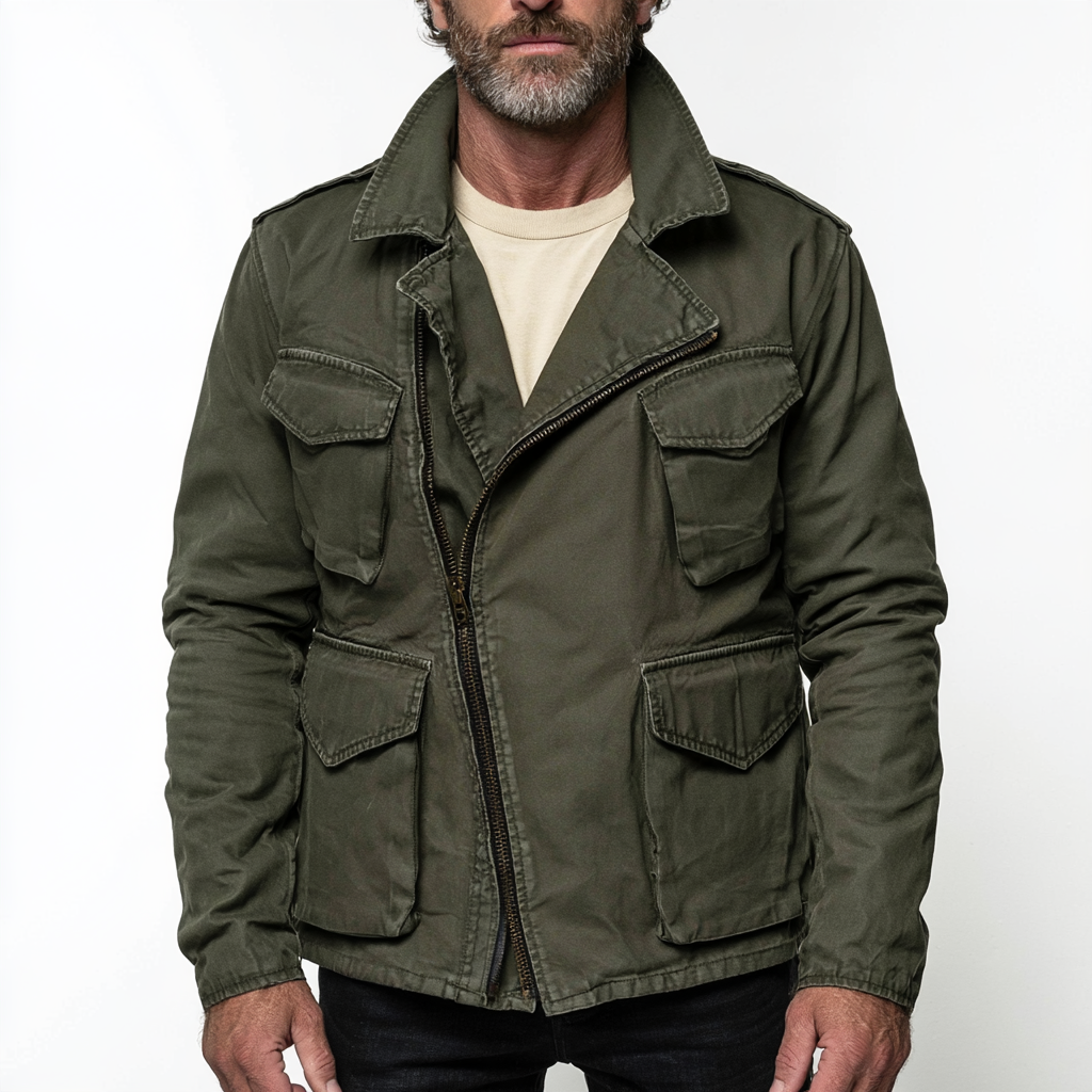 The Crossover Field Jacket | Olive Asymmetric Four-Pocket Jacket