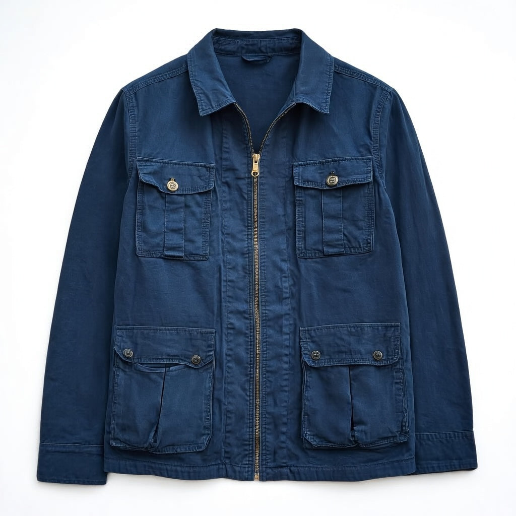 Men's Navy Cotton Utility Jacket - Zip Front Workwear Field Coat