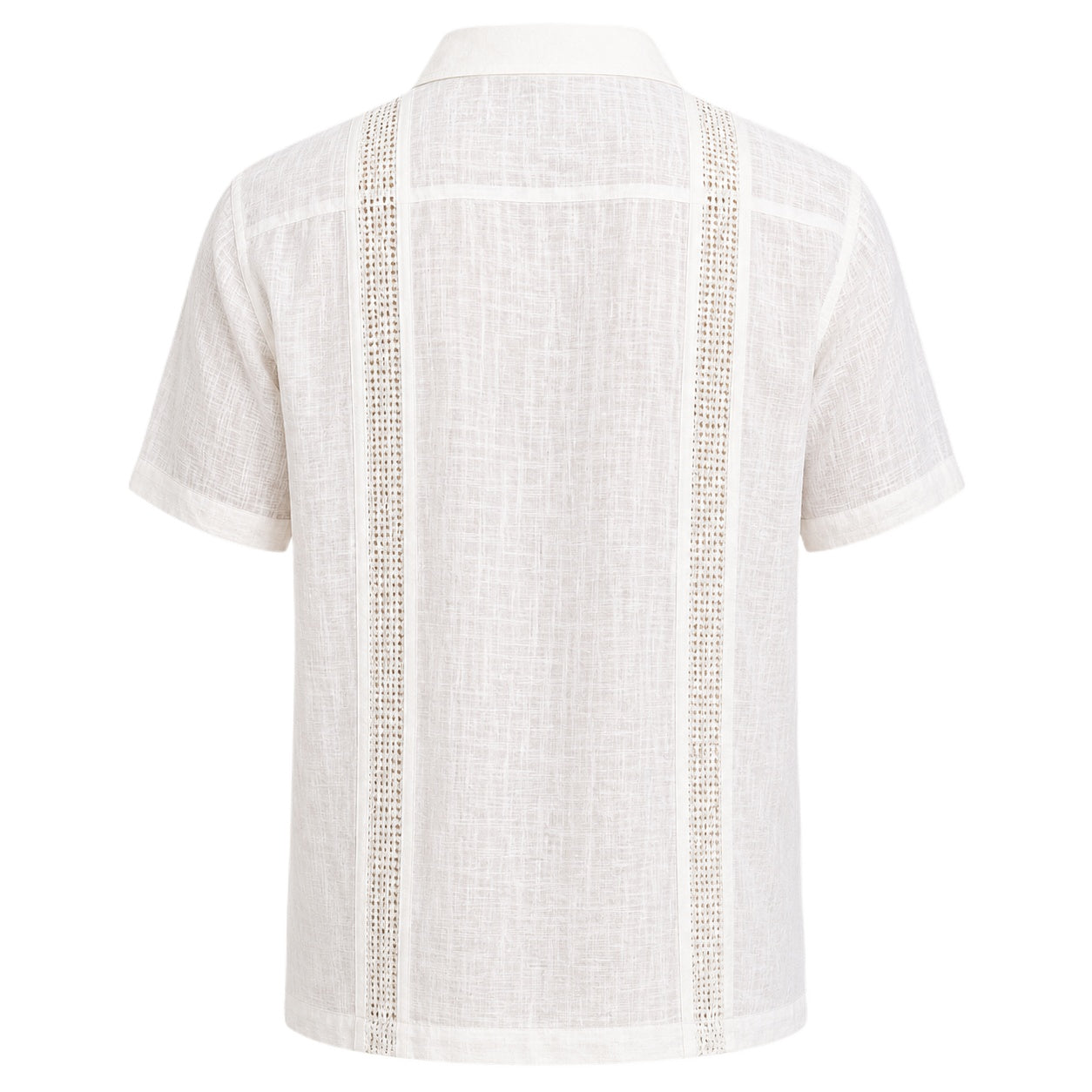 White Linen Guayabera Shirt with Natural Trim