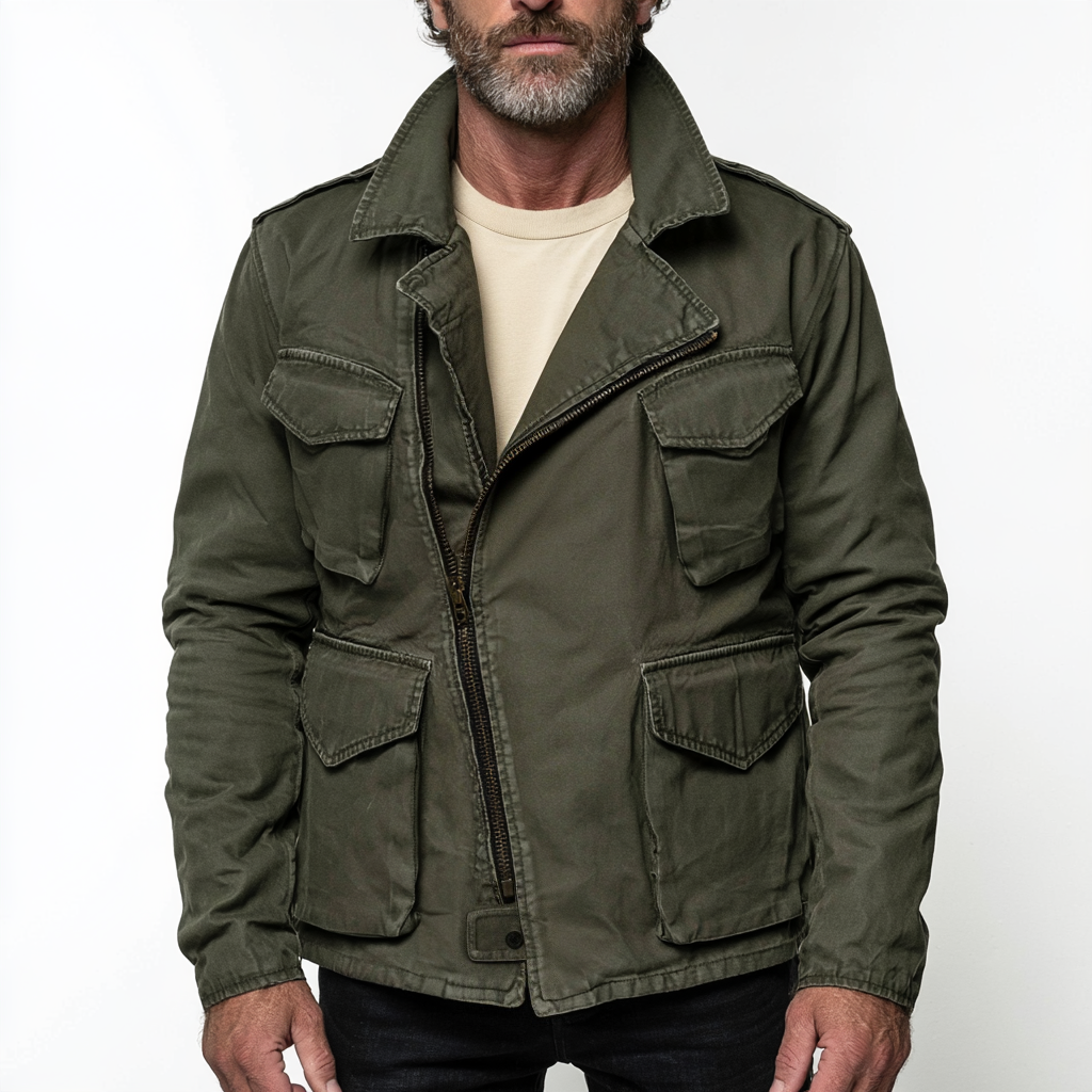 The Crossover Field Jacket | Olive Asymmetric Four-Pocket Jacket