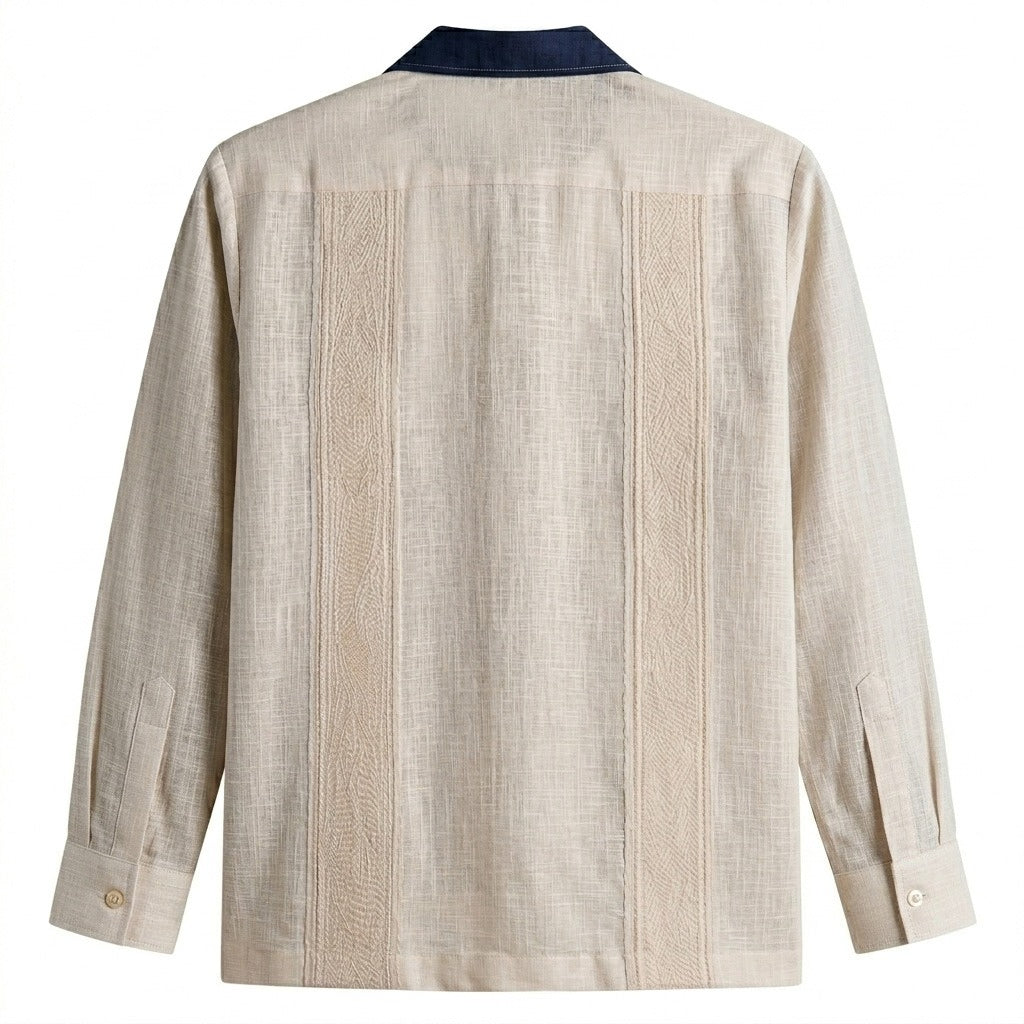Two-Tone Natural Linen Guayabera Shirt
