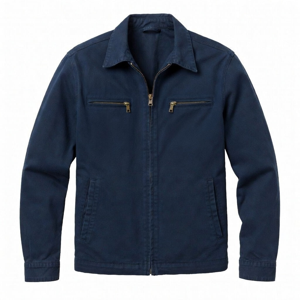 Men's Navy Cotton Utility Jacket - Zip Front Workwear Field Coat