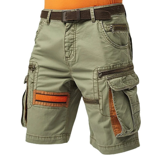 Short cargo extensible délavé vintage pour homme avec ceinture et poches